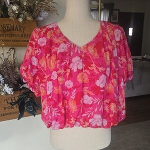 Pleione Pink and Orange Floral Blouse